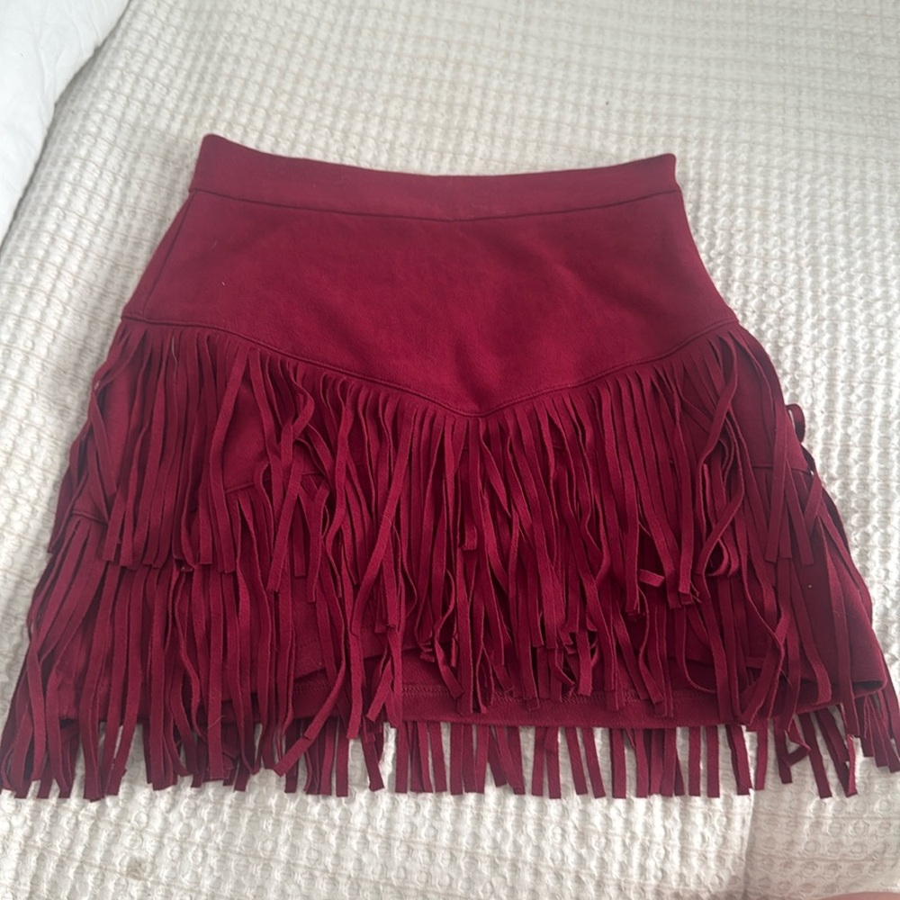 Altar’d State Maroon Fringe skirt size small